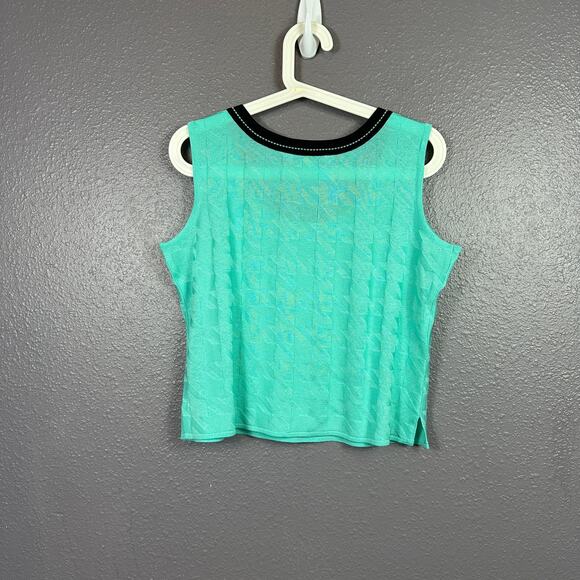 Ming Wang Acrylic Tank Top Sleeveless Size Medium Houndstooth Blue Black Crop - Picture 3 of 5